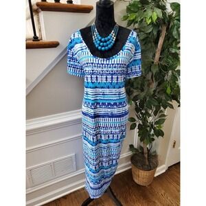 Love Chesley Women Blue Polyester Scoop Neck Short Sleeve Knee Length Dress 4X